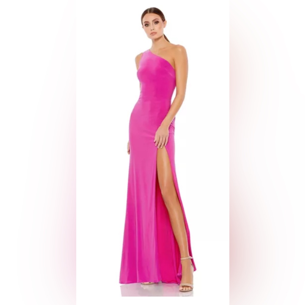 Nwt Ieena By Mac Duggal Size 4 Jersey One Shoulder Draped Back Gown